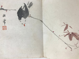 Antique Japanese Art Book Drawing Painting Paper Brown Signature